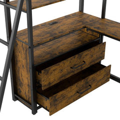 Bellemave® Twin Size Metal&Wood Loft Bed with Desk and Shelves, Two Built - in Drawers, LED Light and USB Charging Station - Bellemave