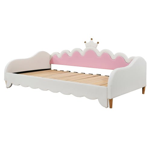 Bellemave® Twin Size Modern Upholstered Princess Extending Daybed,Crown Headboard with LED Lights - Bellemave