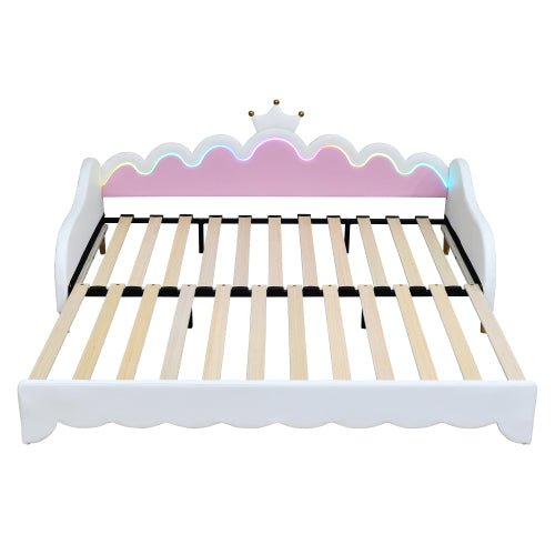 Bellemave® Twin Size Modern Upholstered Princess Extending Daybed,Crown Headboard with LED Lights - Bellemave