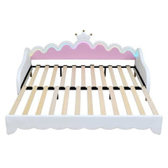 Bellemave® Twin Size Modern Upholstered Princess Extending Daybed,Crown Headboard with LED Lights - Bellemave