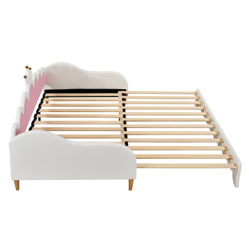 Bellemave® Twin Size Modern Upholstered Princess Extending Daybed,Crown Headboard with LED Lights - Bellemave