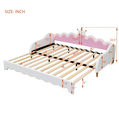 Bellemave® Twin Size Modern Upholstered Princess Extending Daybed,Crown Headboard with LED Lights - Bellemave