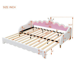 Bellemave® Twin Size Modern Upholstered Princess Extending Daybed,Crown Headboard with LED Lights - Bellemave