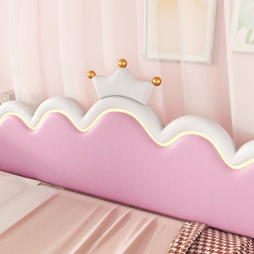 Bellemave® Twin Size Modern Upholstered Princess Extending Daybed,Crown Headboard with LED Lights - Bellemave