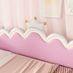 Bellemave® Twin Size Modern Upholstered Princess Extending Daybed,Crown Headboard with LED Lights - Bellemave