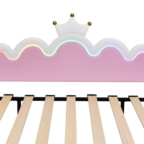 Bellemave® Twin Size Modern Upholstered Princess Extending Daybed,Crown Headboard with LED Lights - Bellemave