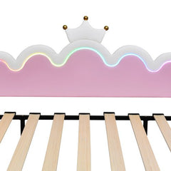 Bellemave® Twin Size Modern Upholstered Princess Extending Daybed,Crown Headboard with LED Lights - Bellemave