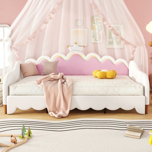 Bellemave® Twin Size Modern Upholstered Princess Extending Daybed,Crown Headboard with LED Lights - Bellemave