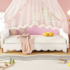 Bellemave® Twin Size Modern Upholstered Princess Extending Daybed,Crown Headboard with LED Lights - Bellemave
