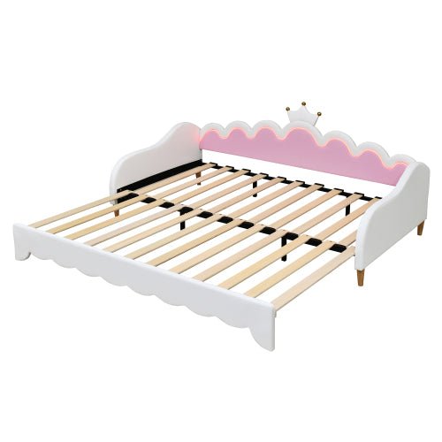 Bellemave® Twin Size Modern Upholstered Princess Extending Daybed,Crown Headboard with LED Lights - Bellemave