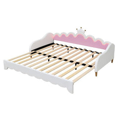 Bellemave® Twin Size Modern Upholstered Princess Extending Daybed,Crown Headboard with LED Lights - Bellemave