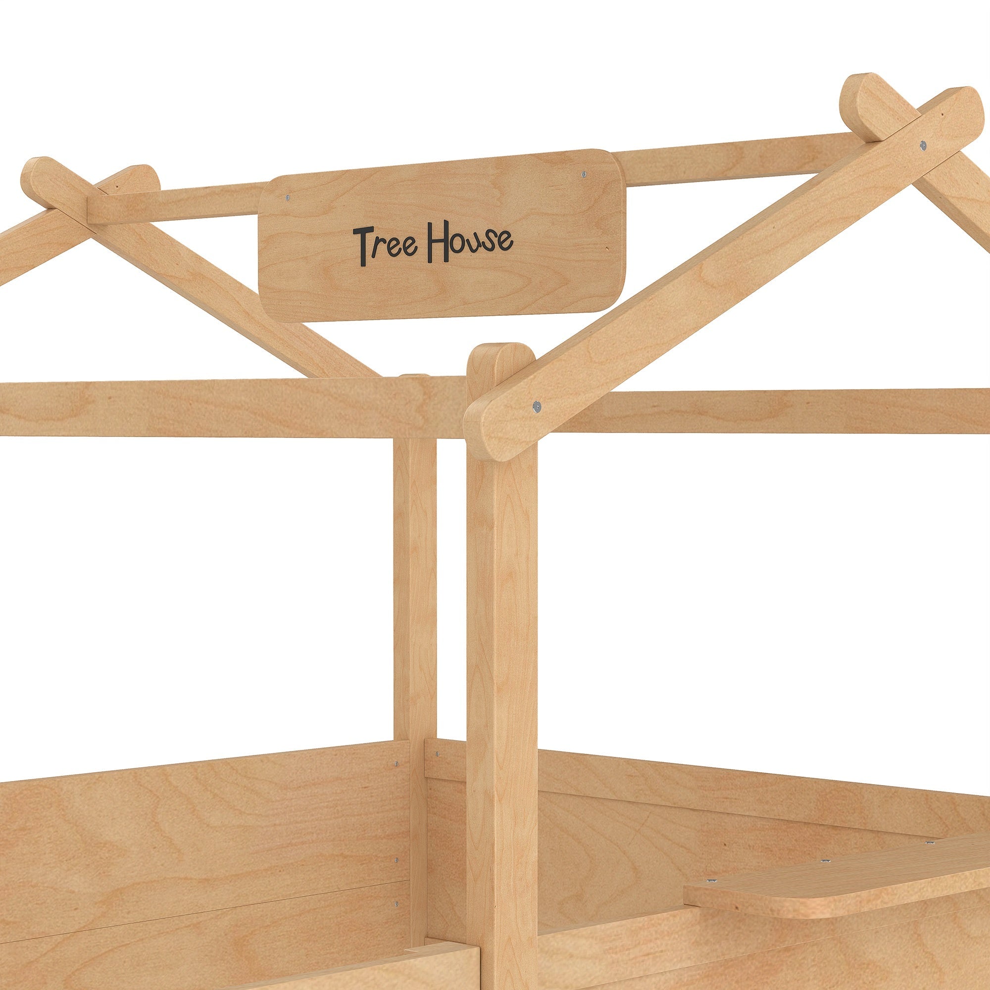 Bellemave® Twin Size Montessori Floor Bed for Kids, Solid Wood House Floor Bed with Roof, Built - in Shelfe, and Free - Installed Signboard, White - Bellemave