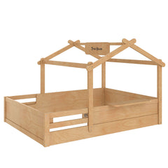 Bellemave® Twin Size Montessori Floor Bed for Kids, Solid Wood House Floor Bed with Roof, Built - in Shelfe, and Free - Installed Signboard, White - Bellemave