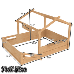 Bellemave® Twin Size Montessori Floor Bed for Kids, Solid Wood House Floor Bed with Roof, Built - in Shelfe, and Free - Installed Signboard, White - Bellemave