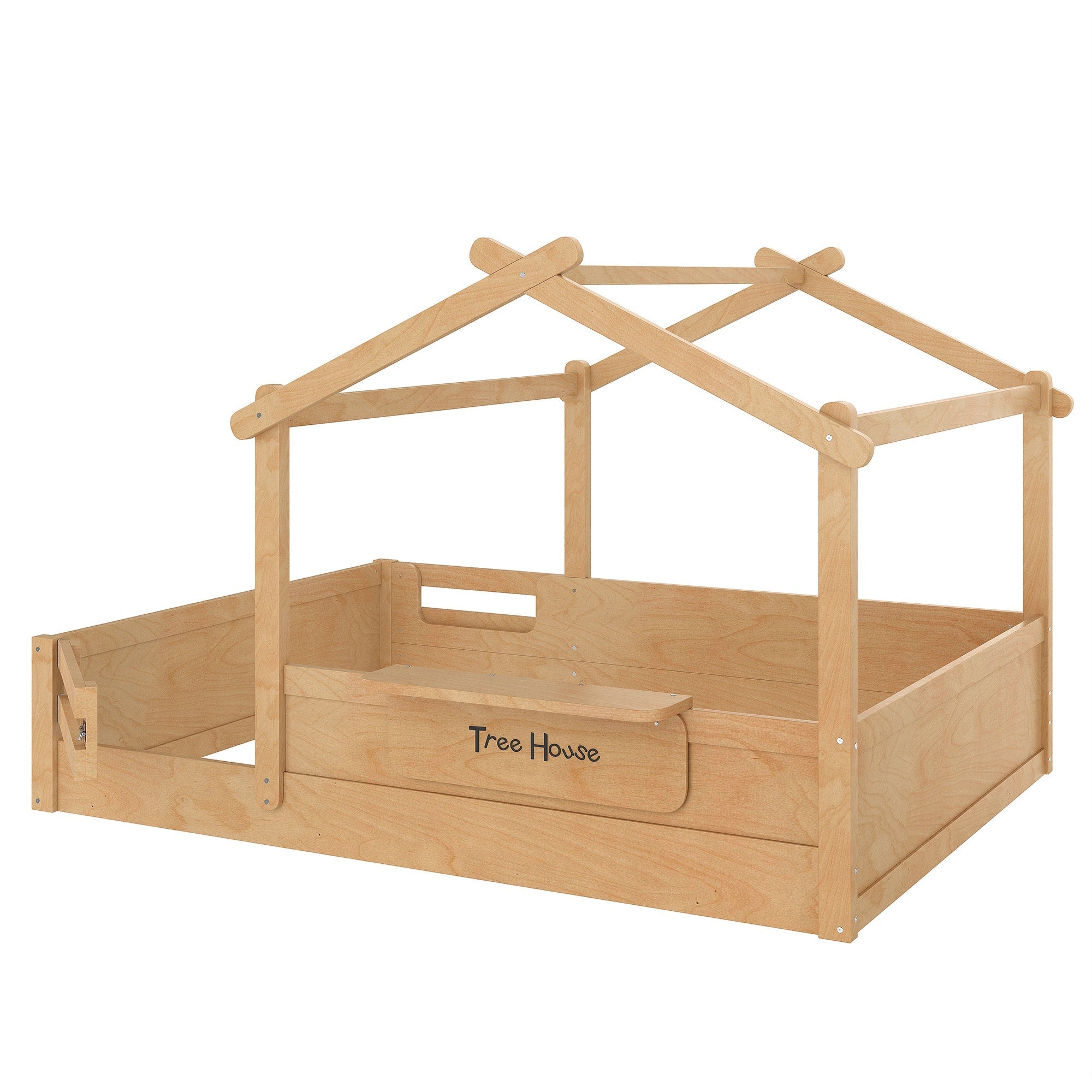 Bellemave® Twin Size Montessori Floor Bed for Kids, Solid Wood House Floor Bed with Roof, Built - in Shelfe, and Free - Installed Signboard, White - Bellemave