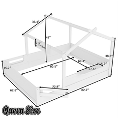 Bellemave® Twin Size Montessori Floor Bed for Kids, Solid Wood House Floor Bed with Roof, Built - in Shelfe, and Free - Installed Signboard, White - Bellemave