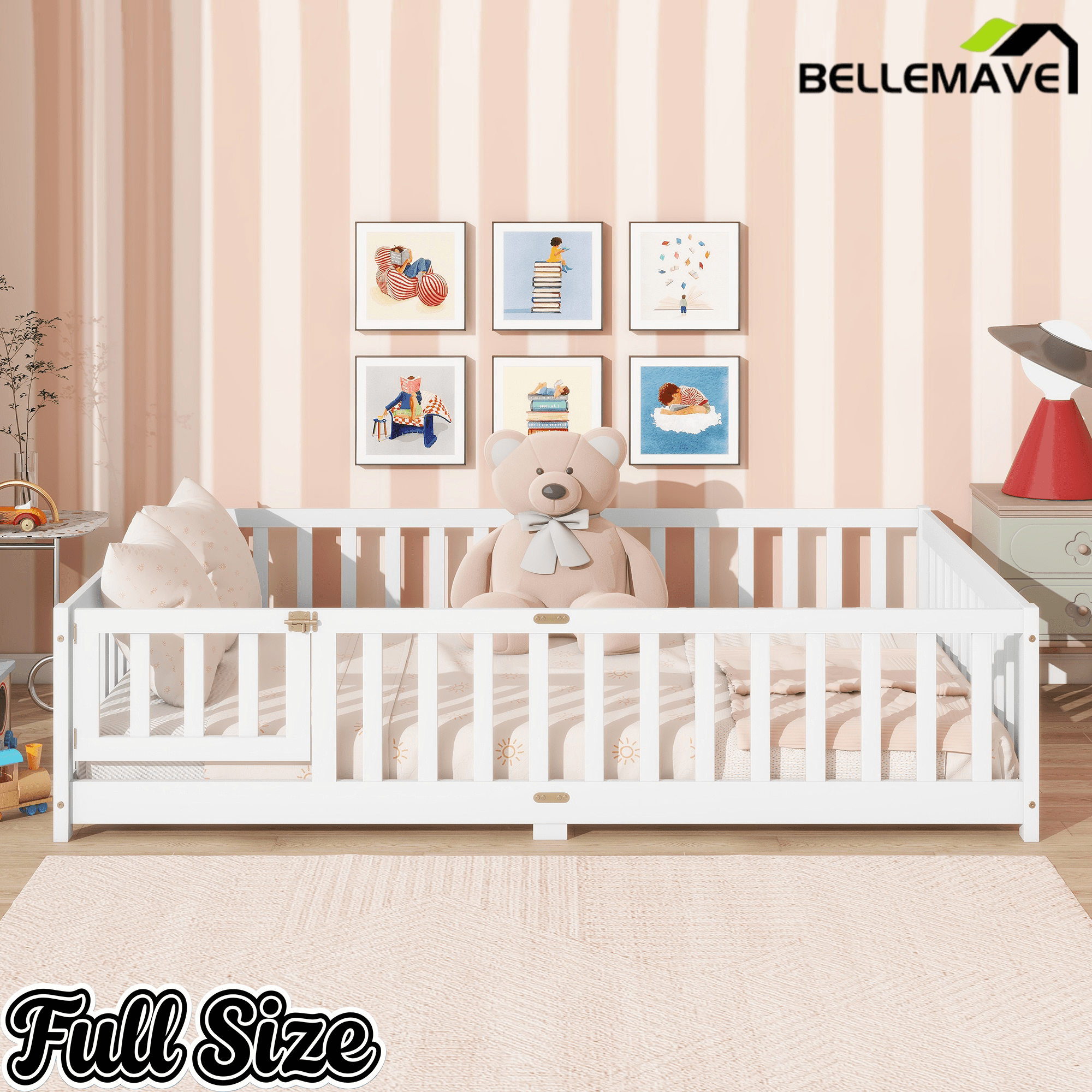 Bellemave® Twin Size Montessori Floor Bed for Kids,Twin Floor Bed Frame with Slats,Solid Wood Twin Bed Frame for Girls Boys,Grey - Bellemave