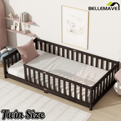 Bellemave® Twin Size Montessori Floor Bed for Kids,Twin Floor Bed Frame with Slats,Solid Wood Twin Bed Frame for Girls Boys,Grey - Bellemave