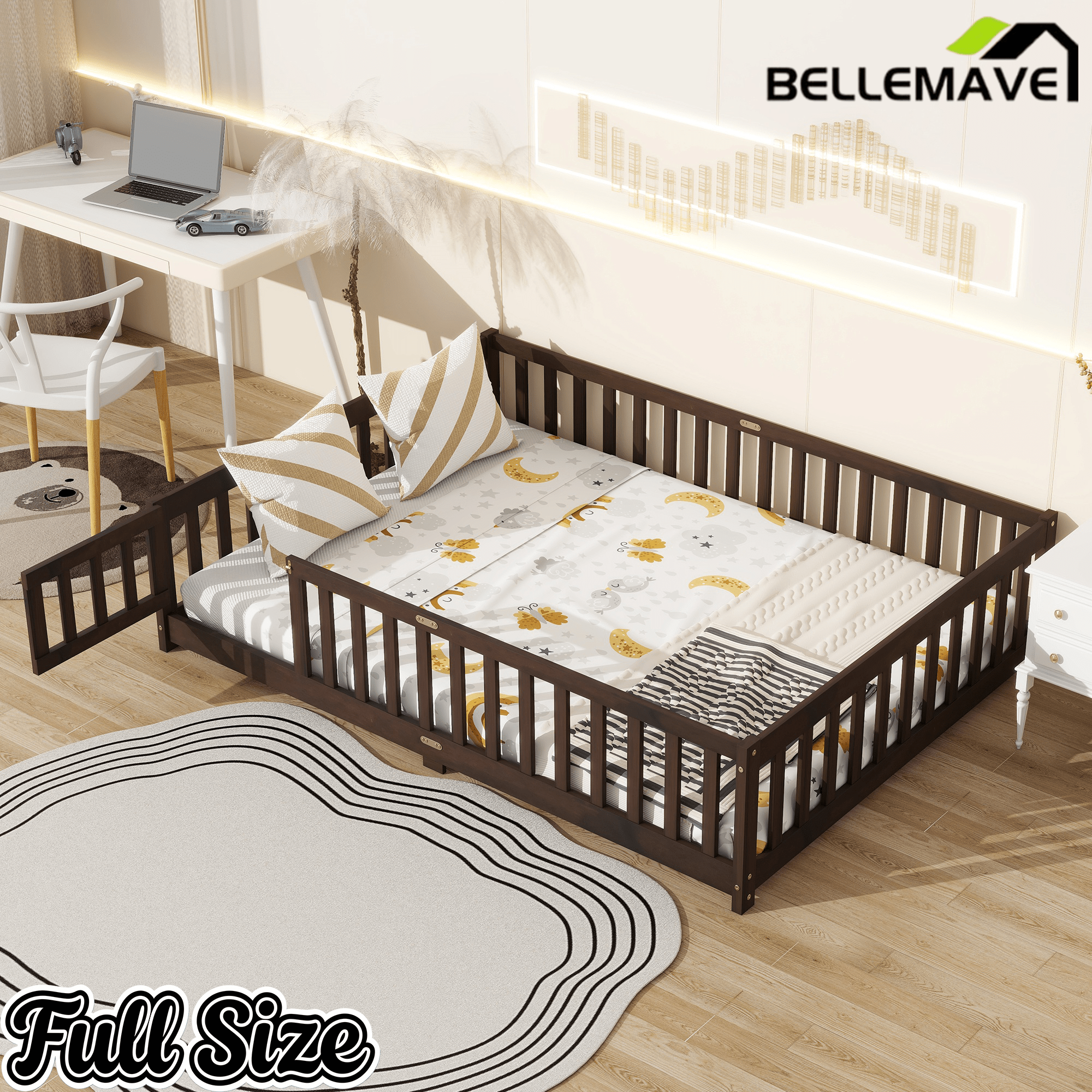 Bellemave® Twin Size Montessori Floor Bed for Kids,Twin Floor Bed Frame with Slats,Solid Wood Twin Bed Frame for Girls Boys,Grey - Bellemave
