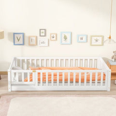Bellemave® Twin Size Montessori Floor Bed with Fence and Door - Bellemave