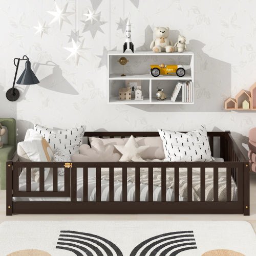Bellemave® Twin Size Montessori Floor Bed with Fence and Door - Bellemave