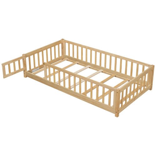 Bellemave® Twin Size Montessori Floor Bed with Fence and Door - Bellemave
