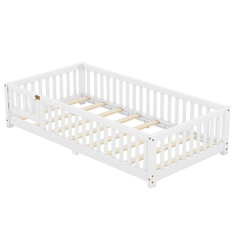 Bellemave® Twin Size Montessori Floor Bed with Safety Guardrails and Door - Bellemave
