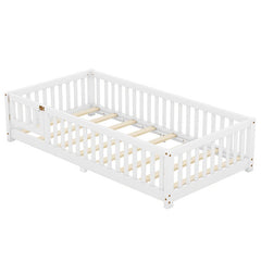 Bellemave® Twin Size Montessori Floor Bed with Safety Guardrails and Door - Bellemave