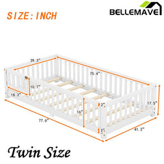 Bellemave® Twin Size Montessori Floor Bed with Safety Guardrails and Door - Bellemave