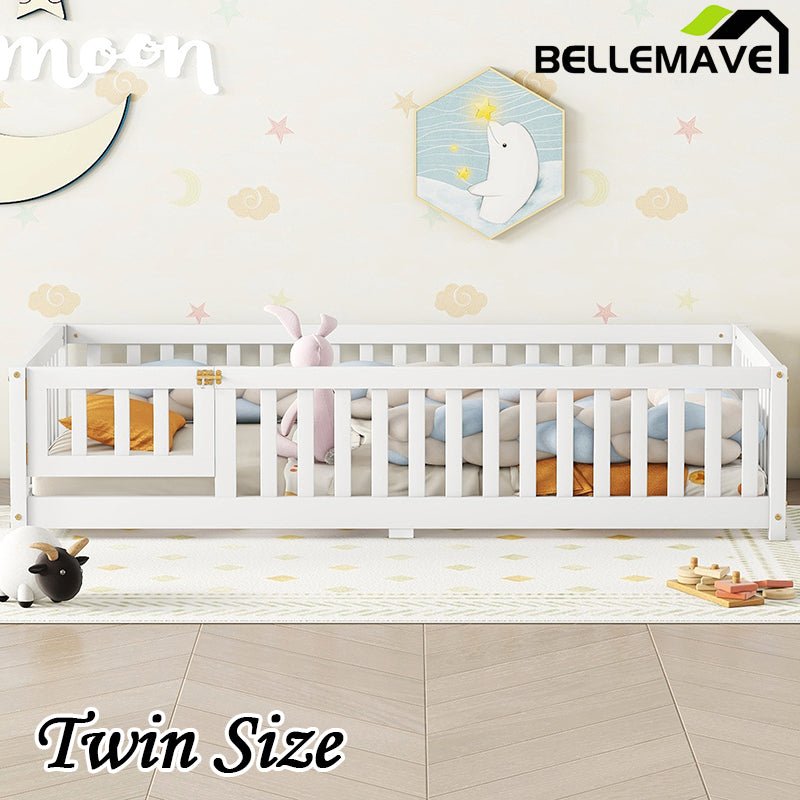 Bellemave® Twin Size Montessori Floor Bed with Safety Guardrails and Door - Bellemave