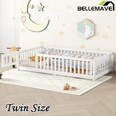 Bellemave® Twin Size Montessori Floor Bed with Safety Guardrails and Door - Bellemave