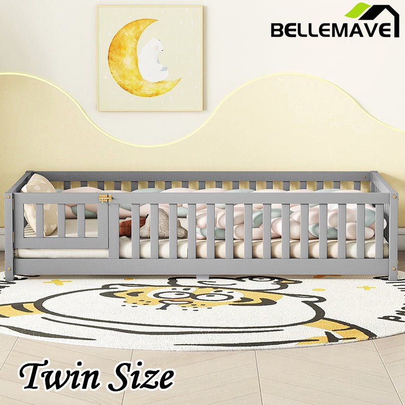 Bellemave® Twin Size Montessori Floor Bed with Safety Guardrails and Door - Bellemave