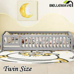 Bellemave® Twin Size Montessori Floor Bed with Safety Guardrails and Door - Bellemave