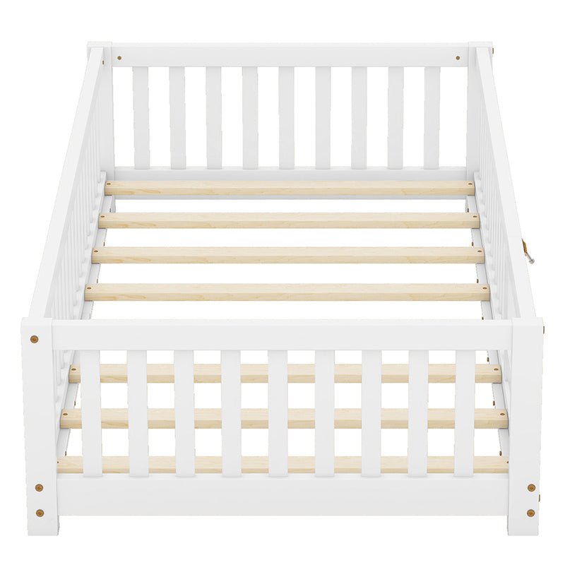 Bellemave® Twin Size Montessori Floor Bed with Safety Guardrails and Door - Bellemave