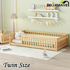 Bellemave® Twin Size Montessori Floor Bed with Safety Guardrails and Door - Bellemave