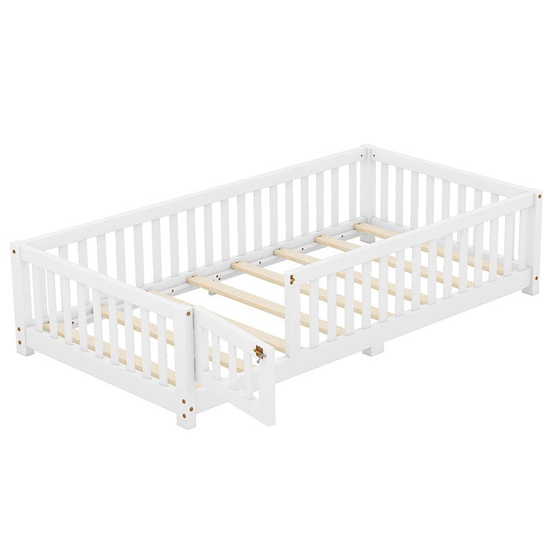 Bellemave® Twin Size Montessori Floor Bed with Safety Guardrails and Door - Bellemave