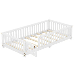 Bellemave® Twin Size Montessori Floor Bed with Safety Guardrails and Door - Bellemave