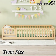 Bellemave® Twin Size Montessori Floor Bed with Safety Guardrails and Door - Bellemave