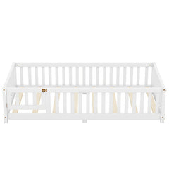 Bellemave® Twin Size Montessori Floor Bed with Safety Guardrails and Door - Bellemave