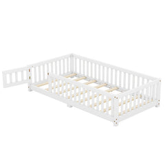 Bellemave® Twin Size Montessori Floor Bed with Safety Guardrails and Door - Bellemave