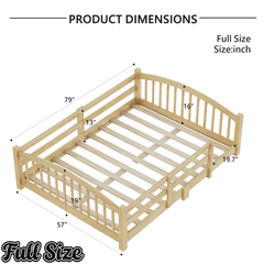 Bellemave® Twin Size Montessori Floor Bed with Slats, Rails,Fence & Headboard, White - Bellemave