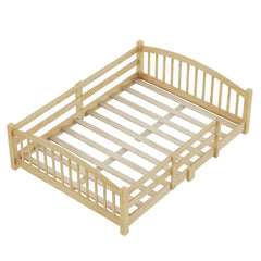 Bellemave® Twin Size Montessori Floor Bed with Slats, Rails,Fence & Headboard, White - Bellemave
