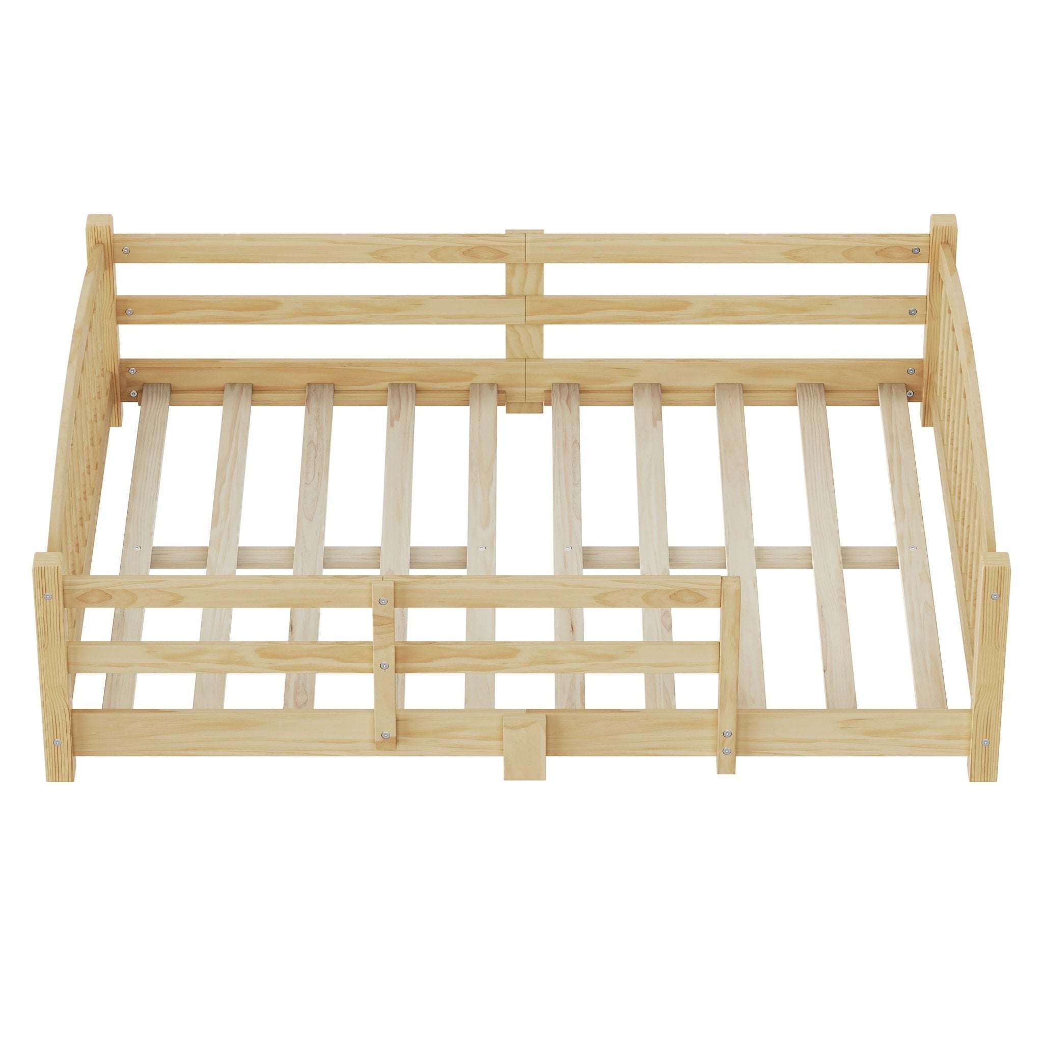 Bellemave® Twin Size Montessori Floor Bed with Slats, Rails,Fence & Headboard, White - Bellemave