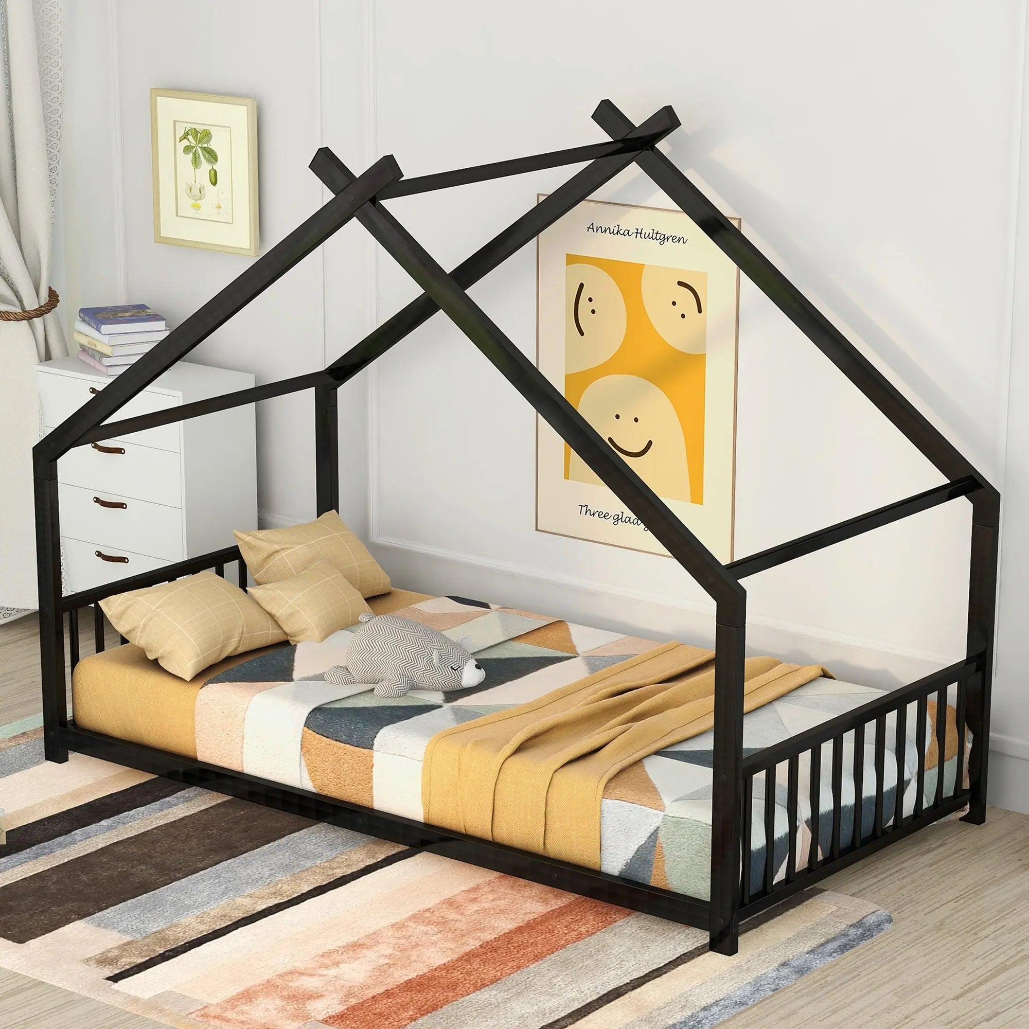 Bellemave® Twin Size Montessori Metal House Bed - Bellemave