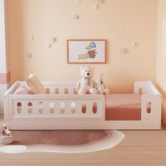 Bellemave® Twin Size Montessori Wood Floor Bed with Guardrail - Bellemave