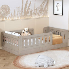 Bellemave® Twin Size Montessori Wood Floor Bed with Guardrail - Bellemave