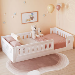 Bellemave® Twin Size Montessori Wood Floor Bed with Guardrail - Bellemave