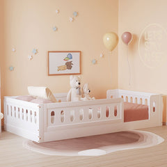 Bellemave® Twin Size Montessori Wood Floor Bed with Guardrail - Bellemave