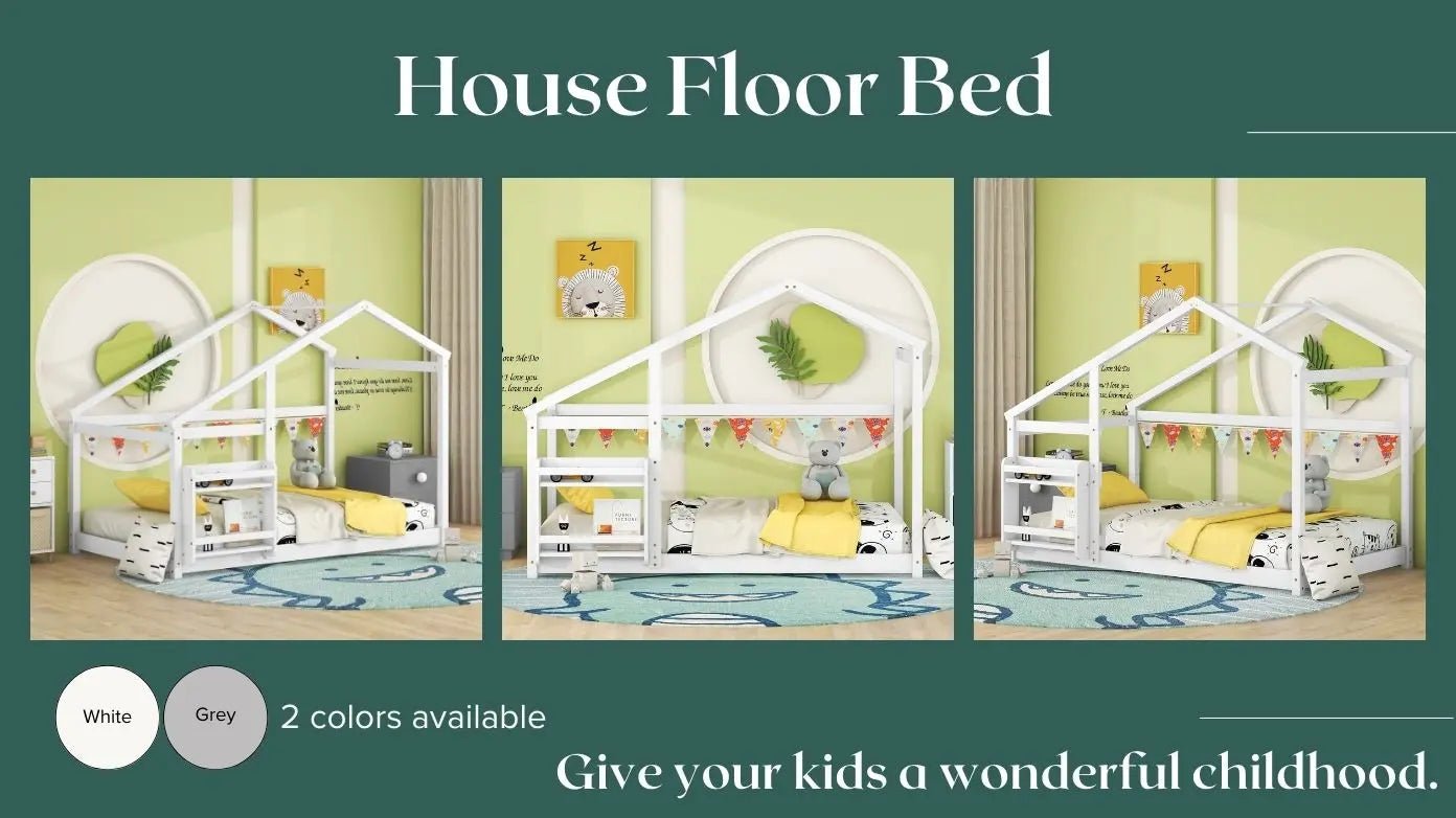 Bellemave® Twin Size Montessori Wooden Floor House Bed - Bellemave