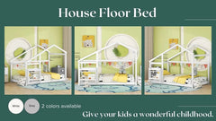 Bellemave® Twin Size Montessori Wooden Floor House Bed - Bellemave